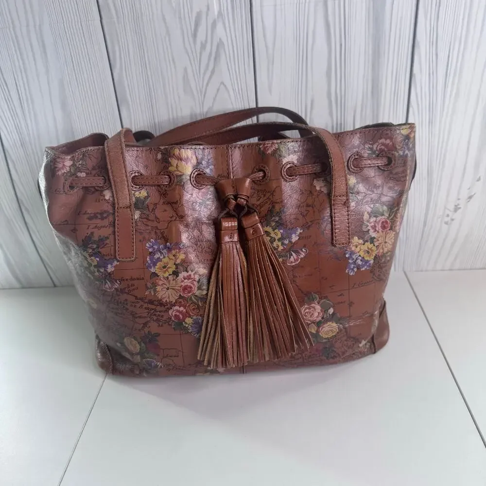 Patricia Nash Leather Drawstring Whitney Tote - English Garden Map - Picture 2 of 16